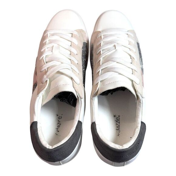 Zaylee White & Glitter Silver Lace-Up Sneakers With Stars US 10 Shoes Tennis SEE - Picture 12 of 16